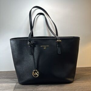 Michael Kors Black Saffiano Leather Tote with Gold Hardware